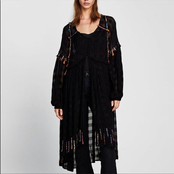 Zara Artsy Embroidered Button Front Kimono Duster - Picture 2 of 16
